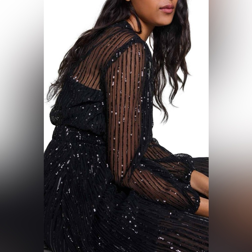 Maje Black Silver Pleated Embellished Gown - Picture 2 of 6